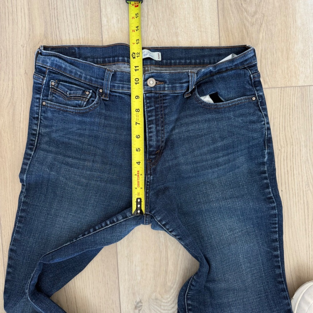 Levis 505 Straight Leg Jeans Dark Wash Blue Denim Flap Pocket Pants WM's 14L EUC - Picture 9 of 9